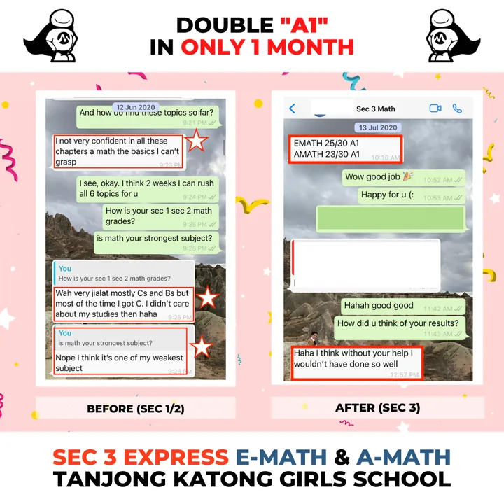 Sec 3 Express E-Math and A-Math, Tanjong Katong Girls': Double A1 in only 1 month
